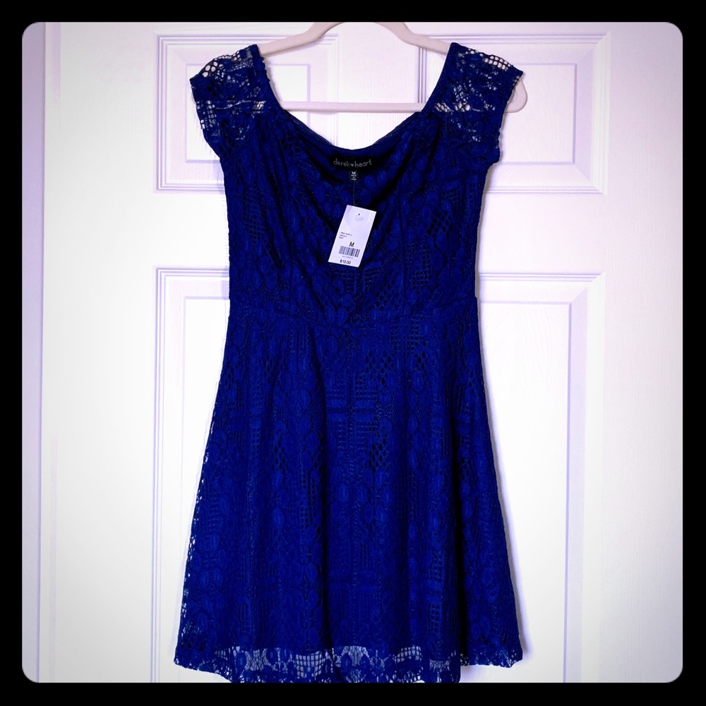NWT. Navy Blue Lace Skater Dress